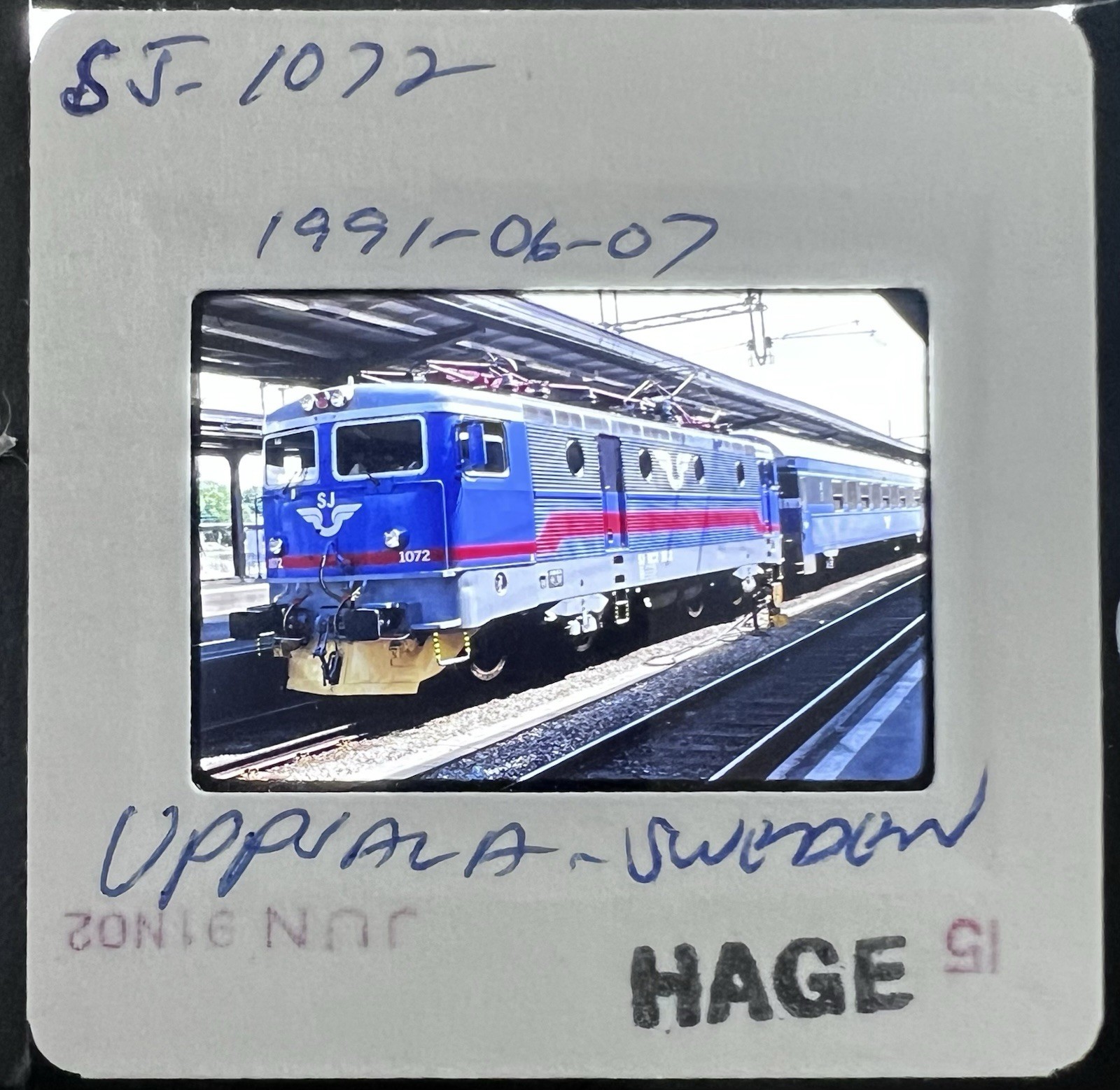 Vint. 1991 35mm Train/Railroad Slide 1072, Statens Jarnvagar, Uppsala, Sweden