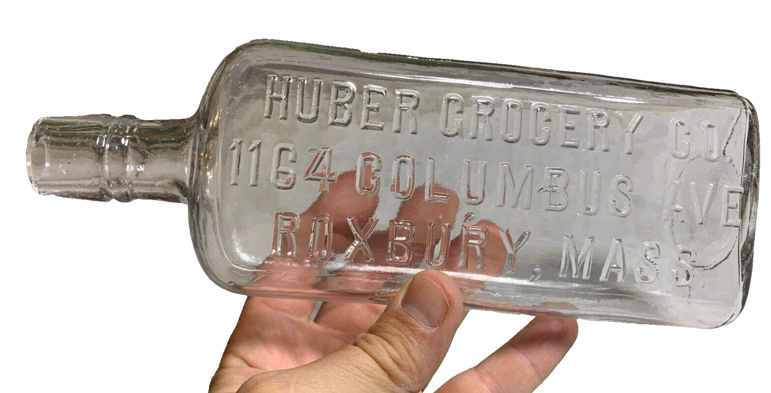 Rare Antique Bottle HUBER Grocery Store Co Columbus Ave Roxbury / Boston MA Mass
