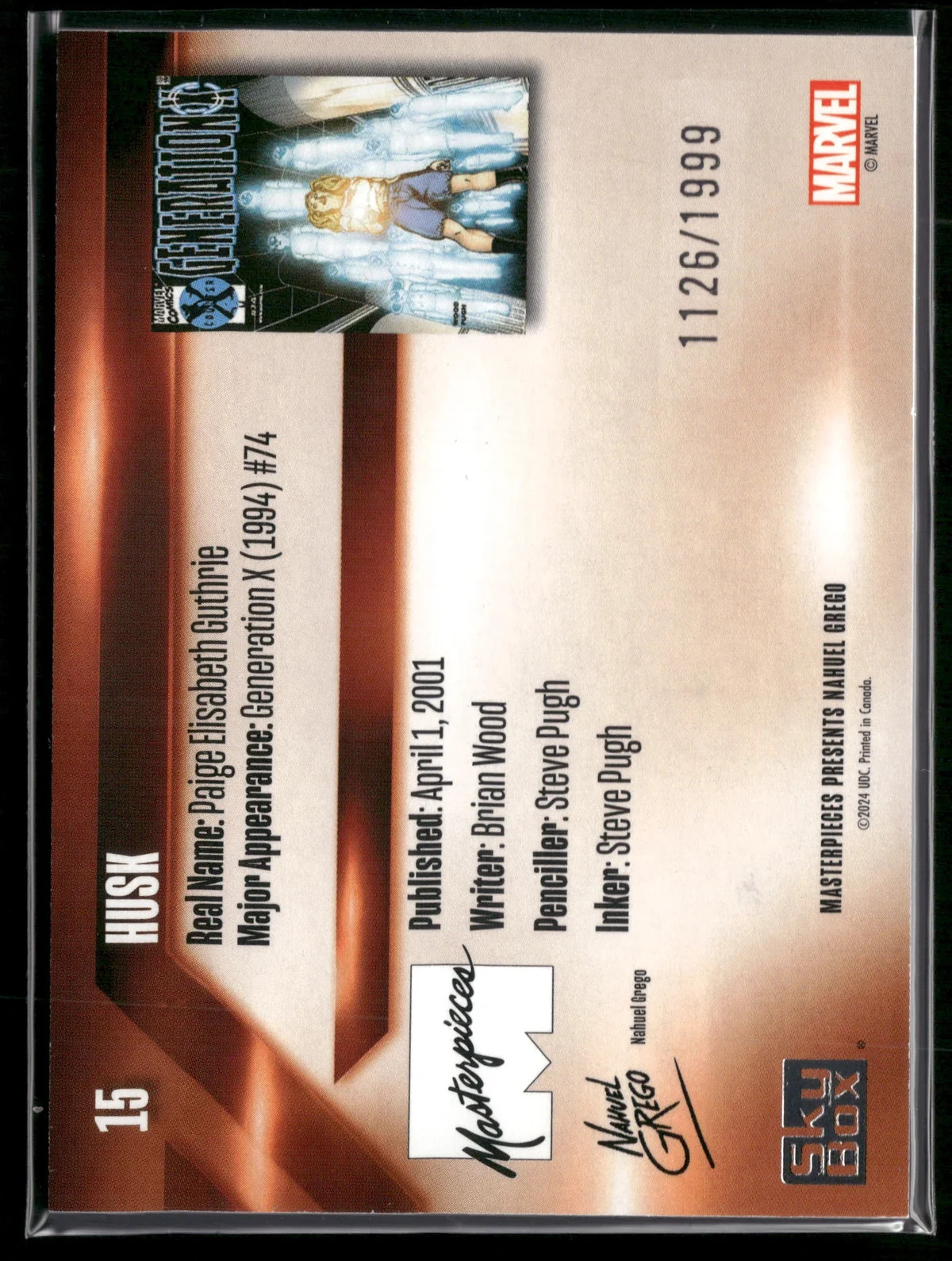 2024 Marvel Masterpieces Husk #15 Serial Numbered Upper Deck