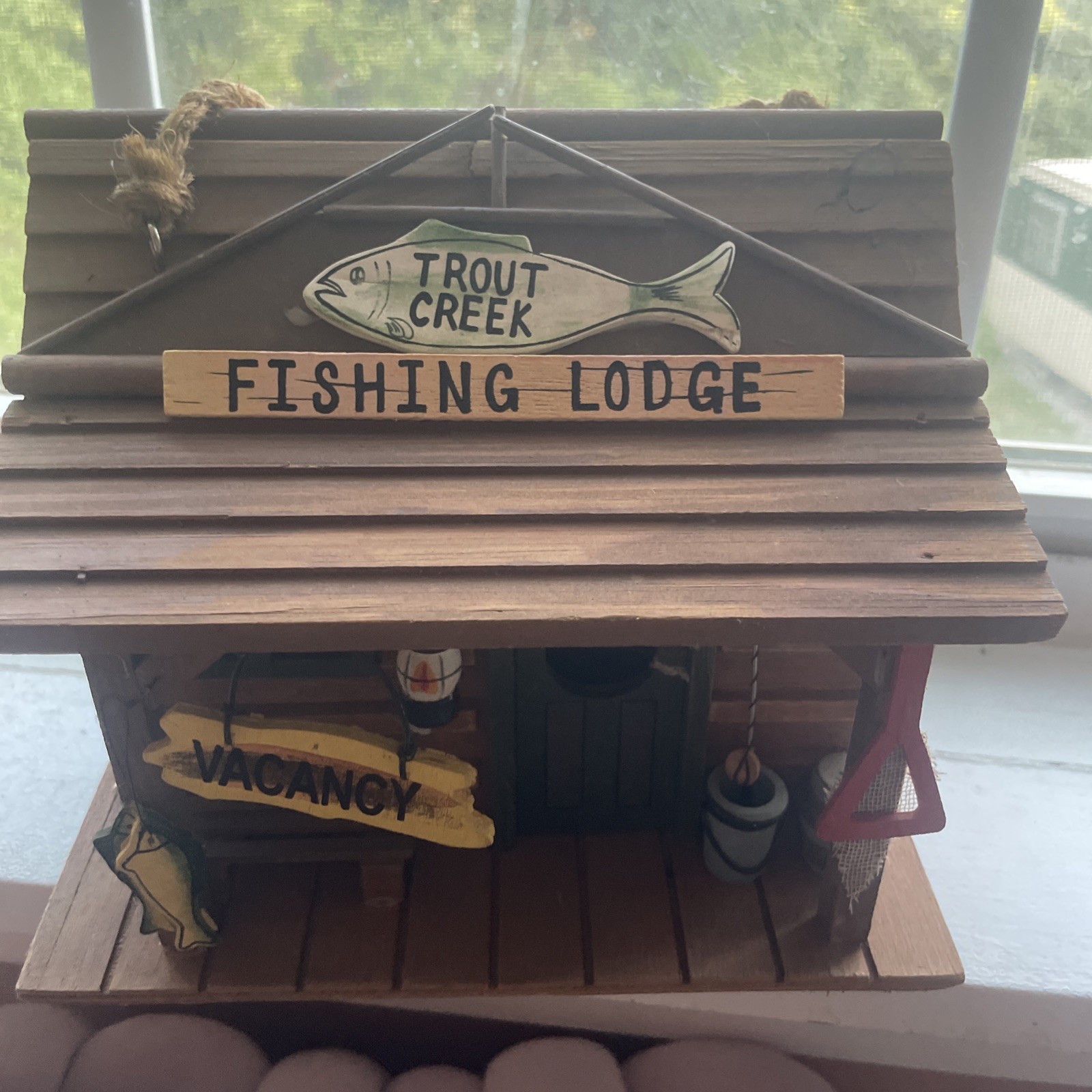 Rustic Birdhouse Trout Creek Fishing Lodge Wooden Cabin Lake House Woodsy Decor