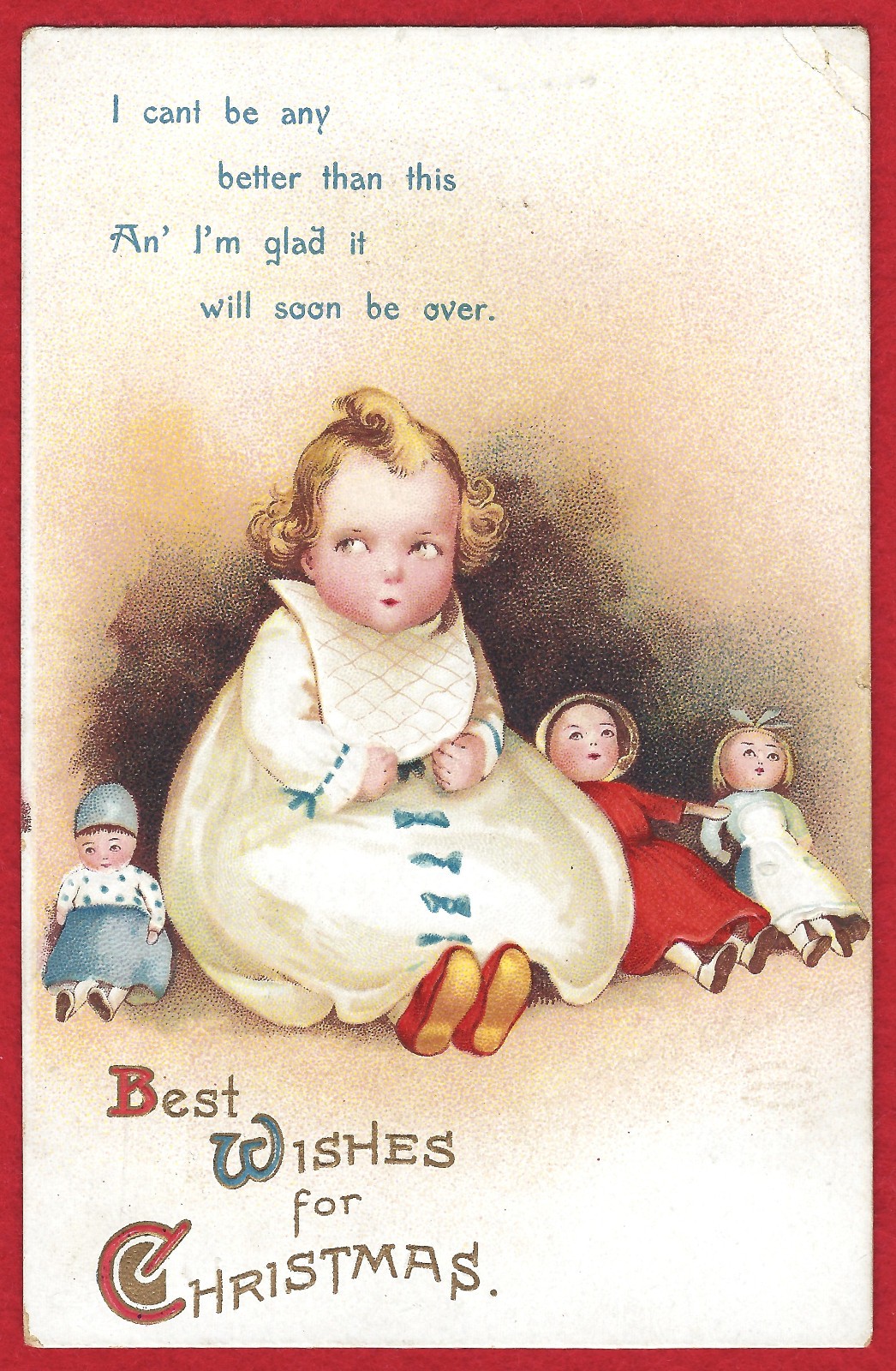 Vtg Christmas Clapsaddle Baby w/Dolls Time-out Corner Side Eyes A/S Emb PC 1912