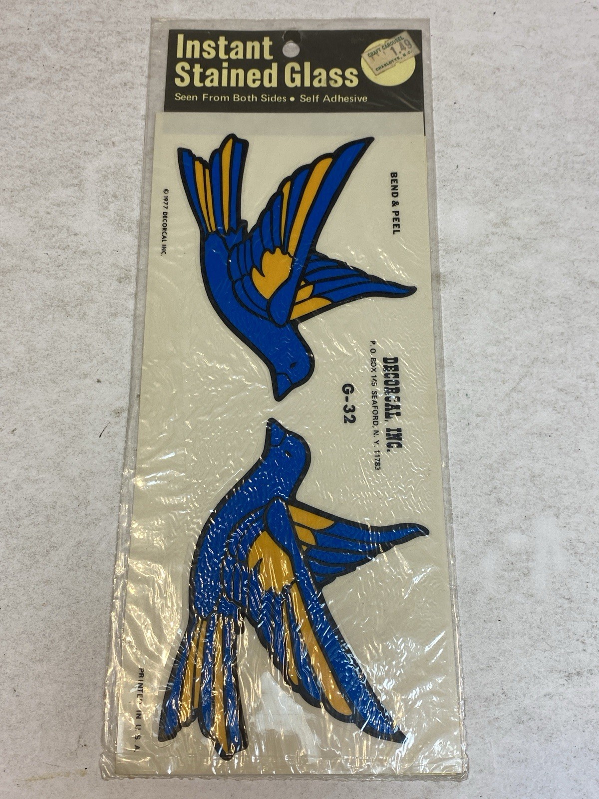 1977 Decoral Inc Blue Birds Instant Stained Glass G-32 Vintage Old Hippie USA