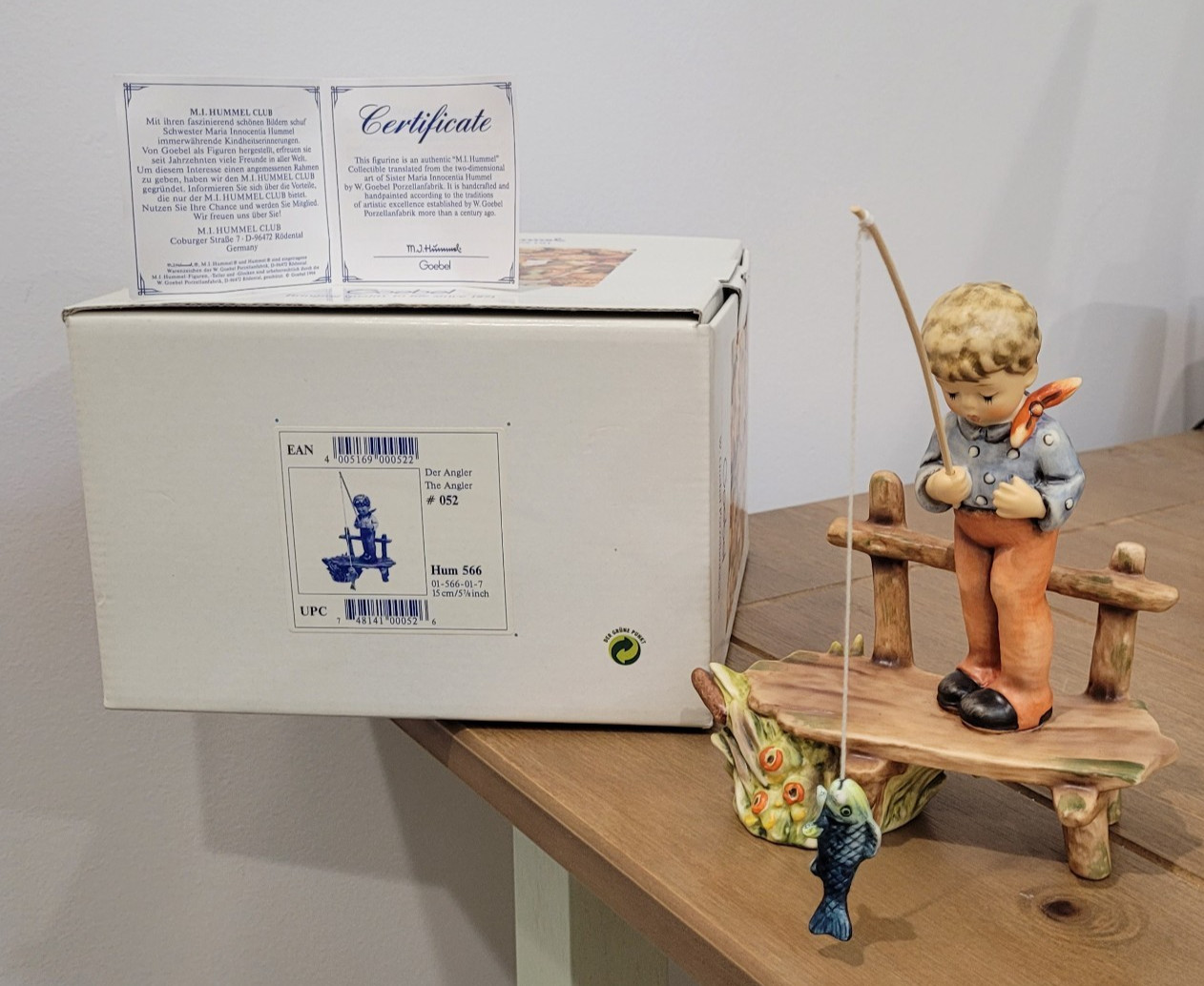 Hummel The Angler HUM 566 Figurine Boy Fishing With Box