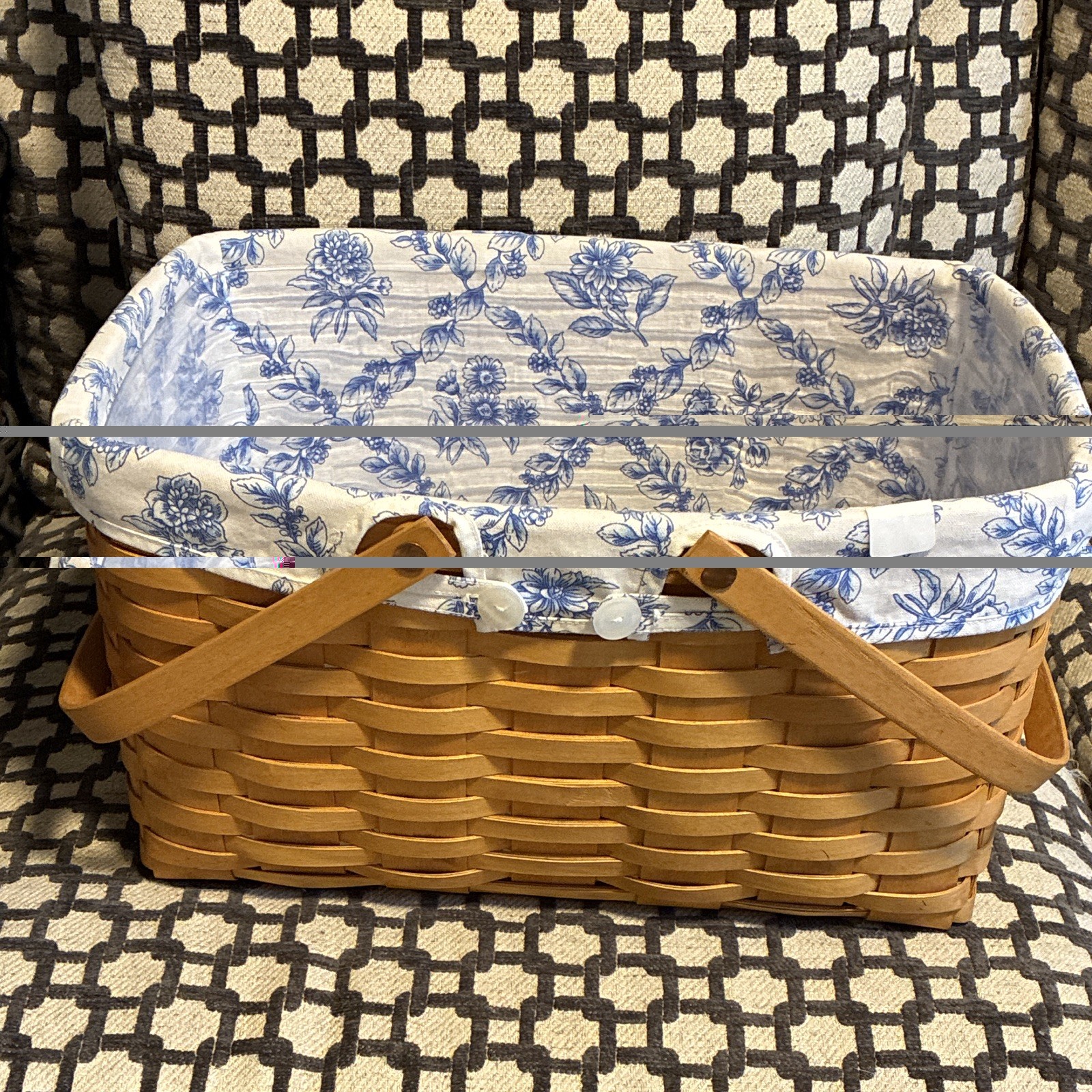 Longaberger Handwoven Rectangle Basket Floral Liner+Protector 2001