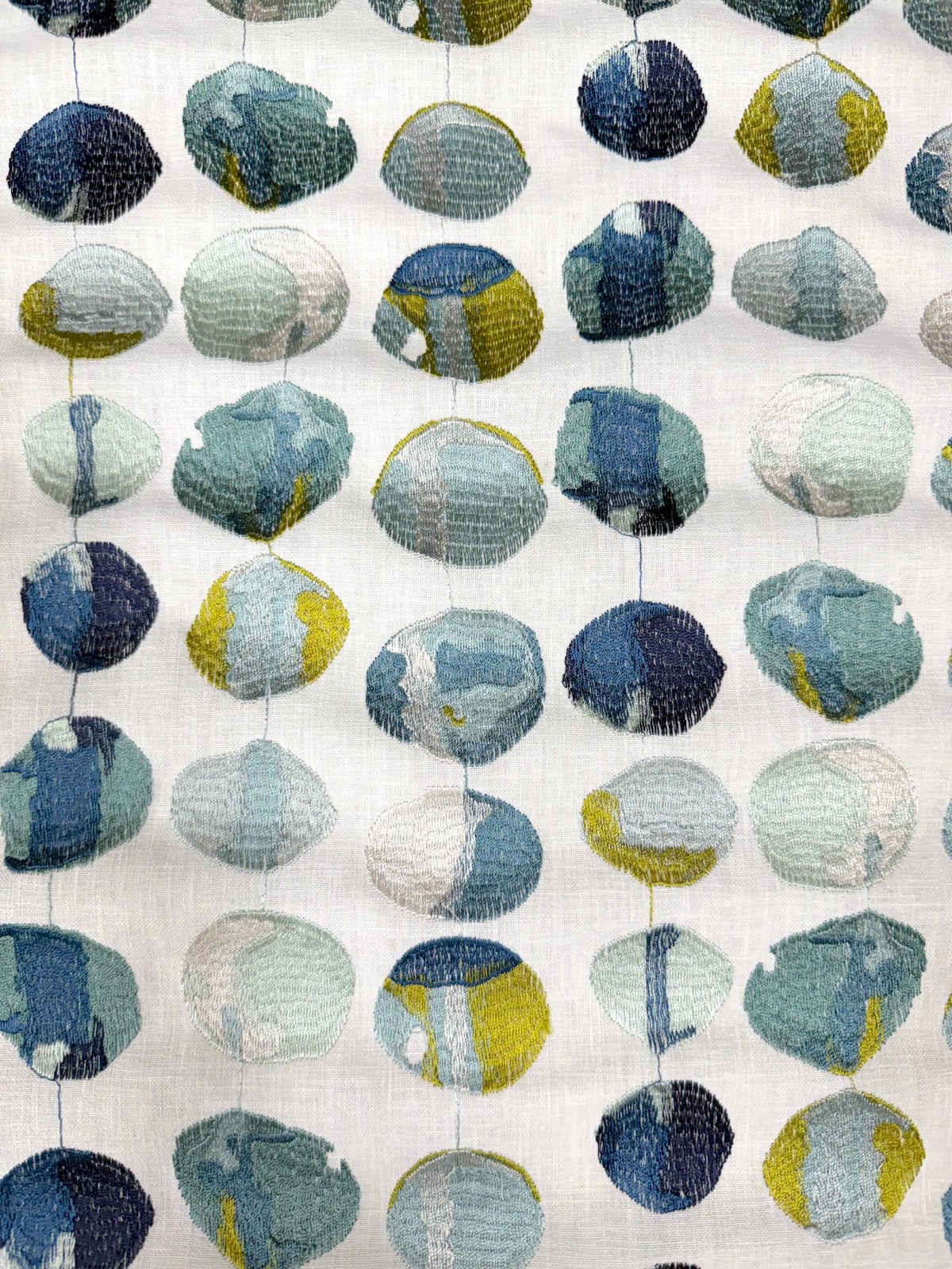 1.5 yds Pindler Fiorina Aegean Blue Yellow Embroidered Abstract Geometric Fabric