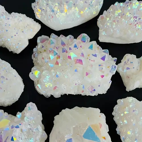 100g Titanium Angel Aura Rainbow Quartz Geode Cluster Specimen Healing Crystal