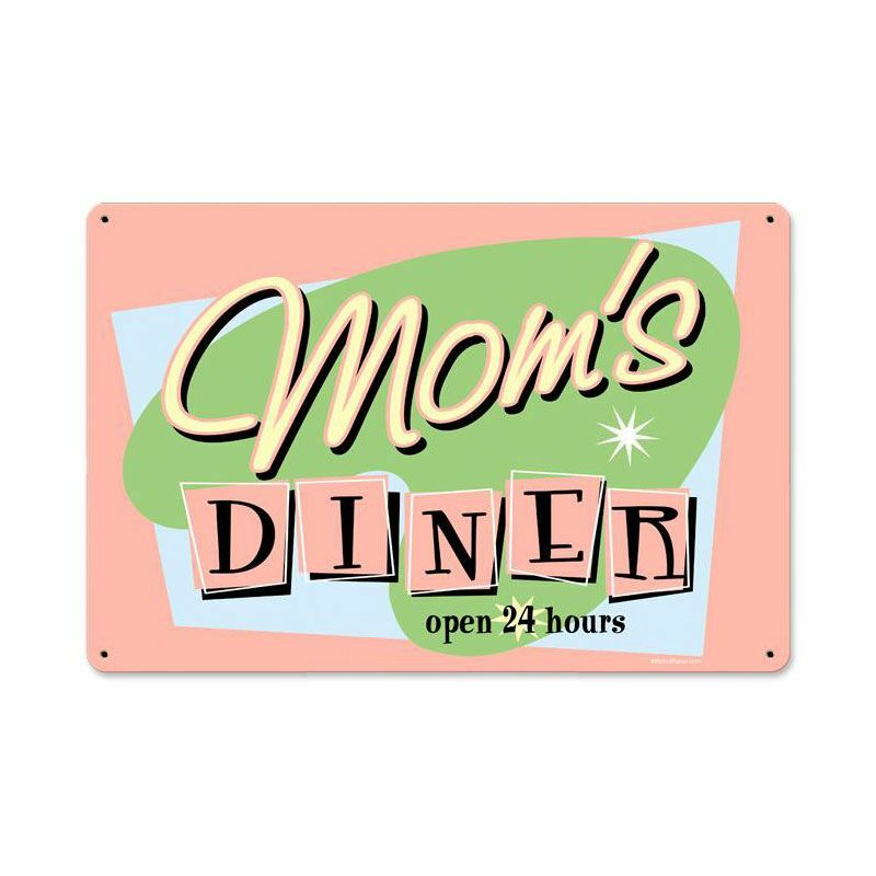 MOM’S DINER OPEN 24 HOURS 18″ HEAVY DUTY USA MADE METAL RESTAURANT ADV SIGN