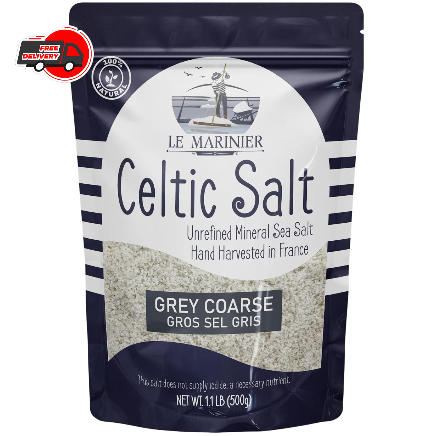 Light Grey Celtic Sea Salt Natural No Additives Hand Harvested Resealable Bag