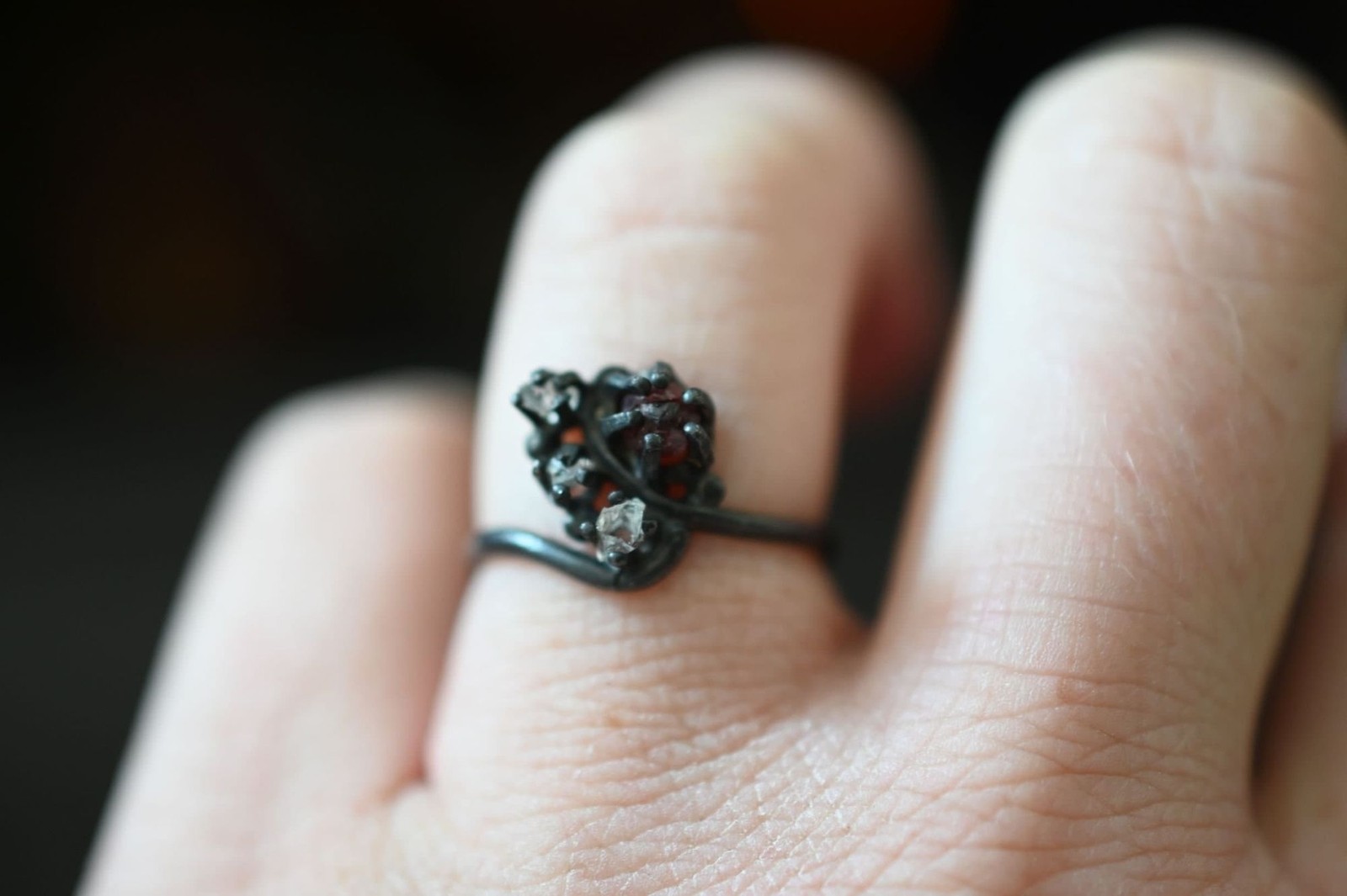 Raw Garnet Engagement Ring, Rough Diamond Wedding Band, Unique Sterling Silver P