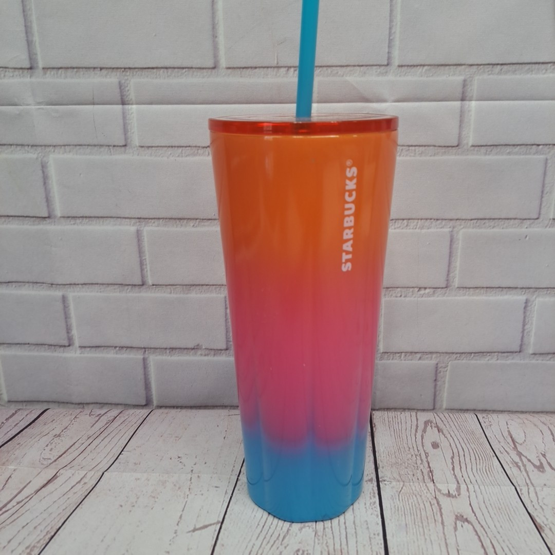 Starbucks Stainless Steel Gradient Orange Pink Blue Cold Cup Tumbler 24oz *Read*