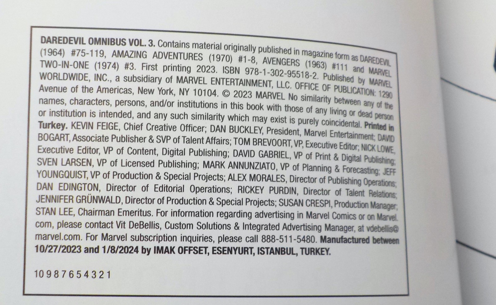 DAREDEVIL OMNIBUS Volume 3 Marvel First Printing HC NM
