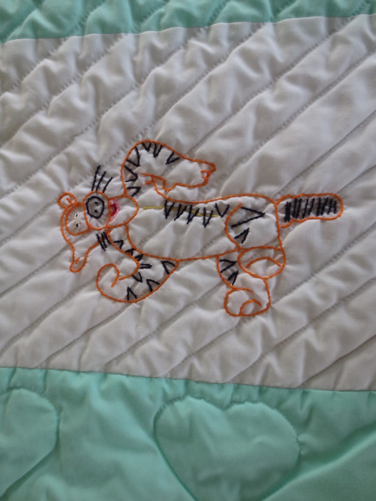 Hand Quilted & Embroidered WINNIE THE POOH Cotton PATCHWORK Crib QUILT-41″ x 53″