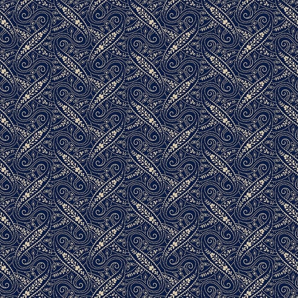 Cotton Fabric 1800s Civil War Repro Anna B’s INDIGOs Marcus Paisley Quinn 1/2yd