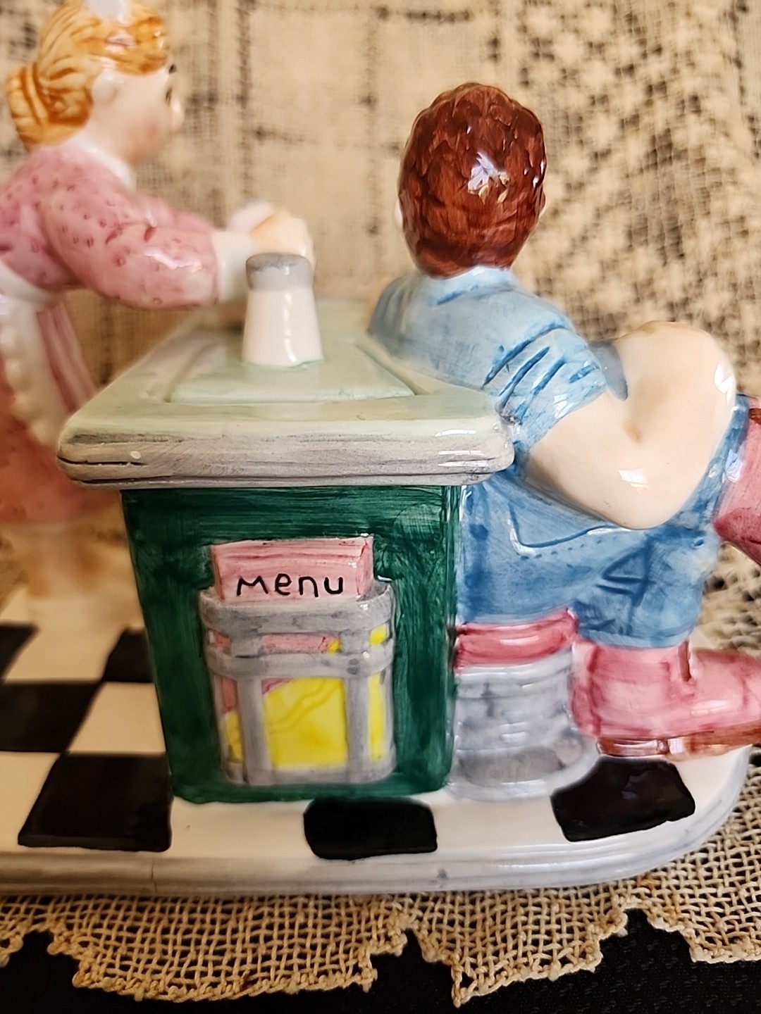 Diner Decor Waitress Trucker Pitcher 1995 Lotus China MCM Painted Milk Cream
