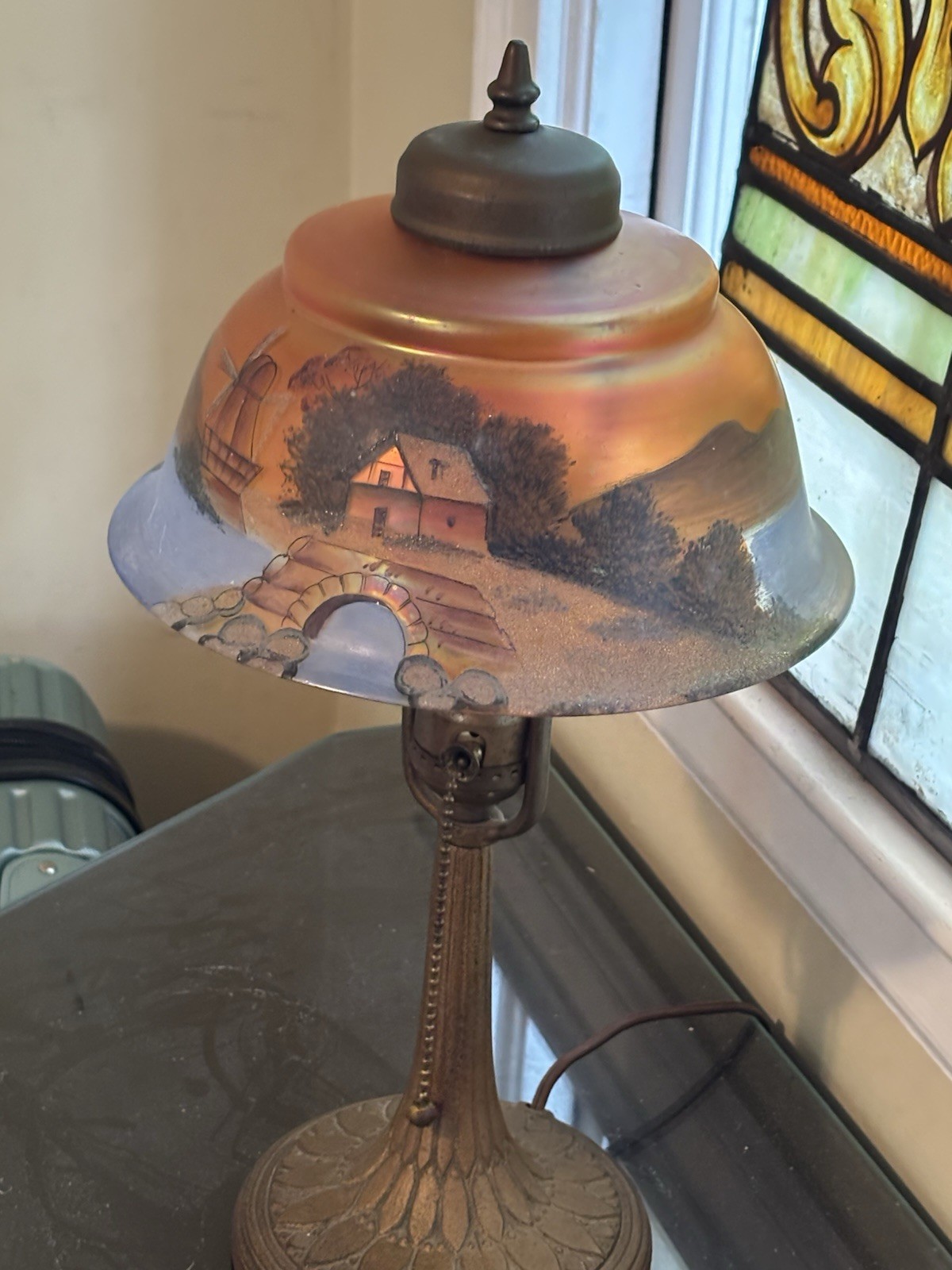 PAIRPOINT STYLE REVERSE & OBVERSE PAINTED LAMP SHADE—ONLY THE SHADE IS INCLUDED