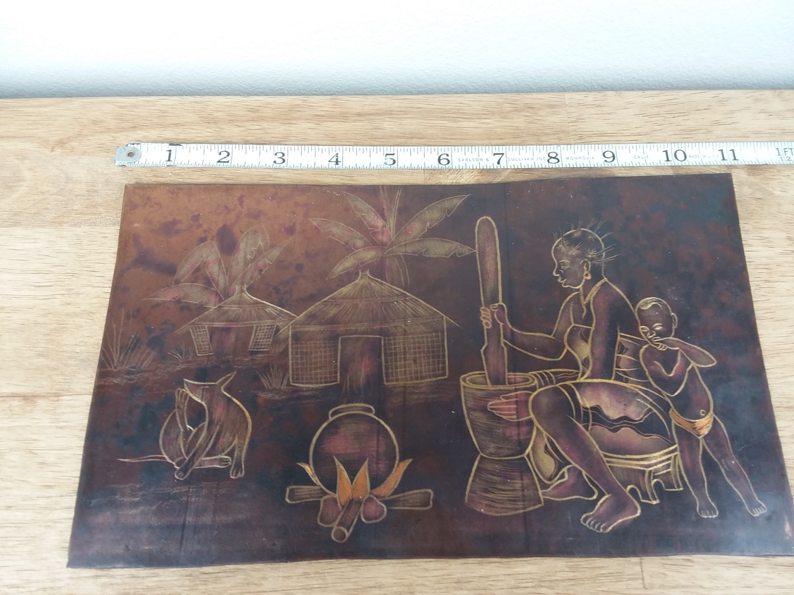 African Copper Art Panel Family Life Unframed 11″ x 6″
