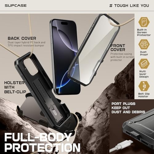 SUPCASE for iPhone 16 Pro Max Case with Screen Protector (Unicorn Beetle Pro), [