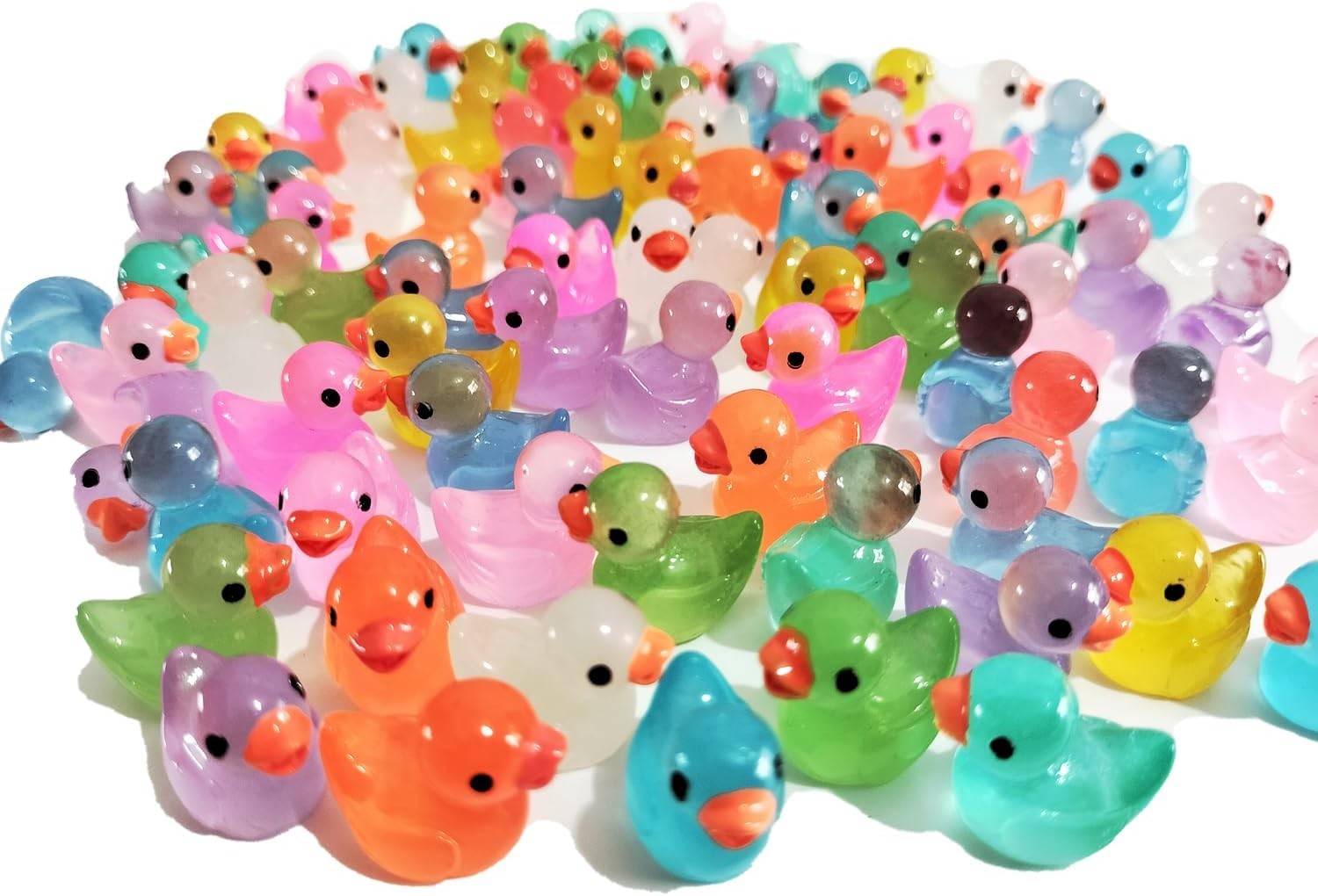 60 Pcs Mini Resin Ducks Luminous Tiny Ducks Miniature Duck Glow in The Dark for