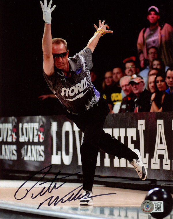 PETE WEBER SIGNED AUTOGRAPHED 8×10 PHOTO CELEBRATED BOWLER BOWLING BECKETT BAS