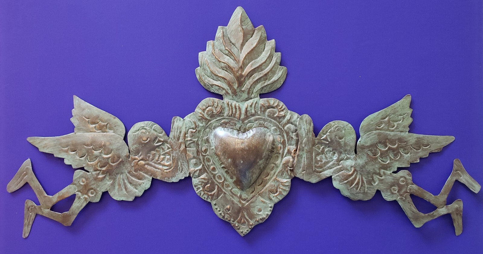 Rustic Mexican tin sacred heart day of the dead angels wall hanging Mexico