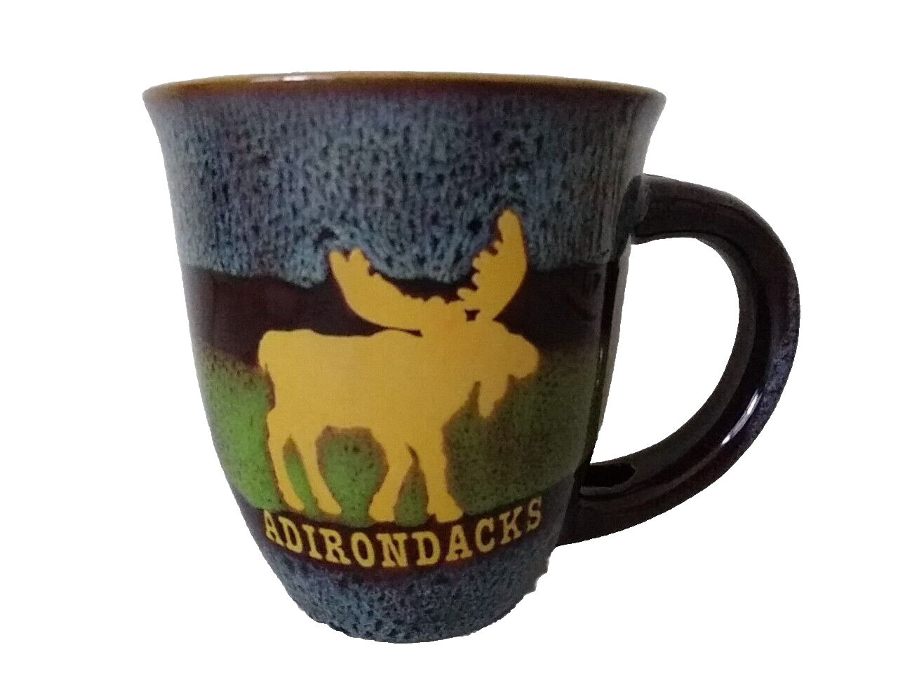 ADIRONDACKS Moose Hand Crafted Coffee Tea Mug Green & Blue Multicolor Large NWT