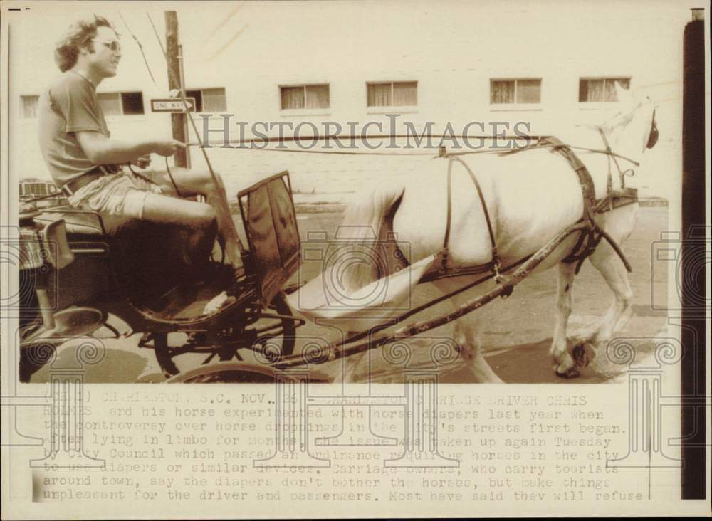 1975 Press Photo Chris Holmes & his horse experimented with diapers, Charleston