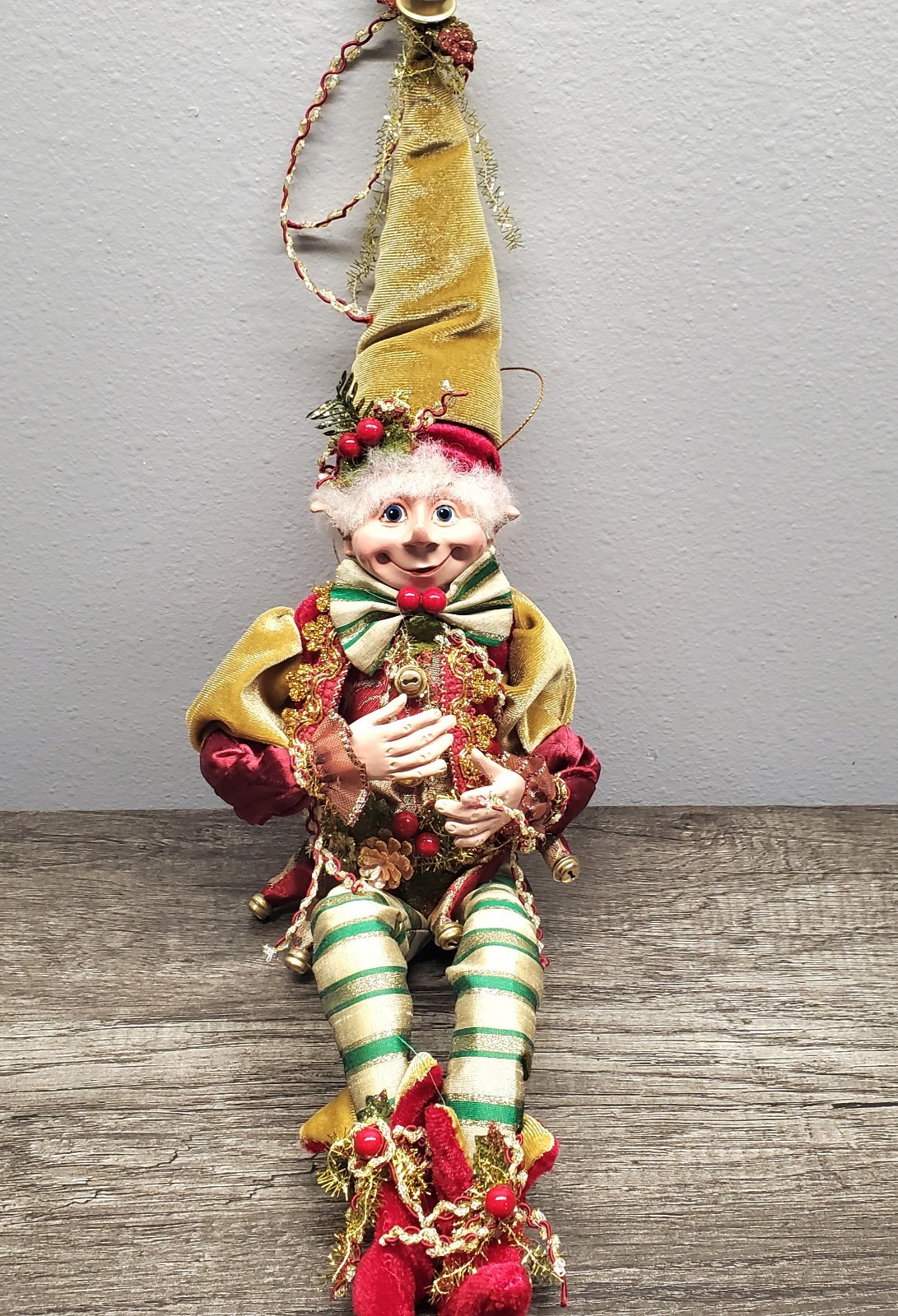 Robert Stanley Jester Elf 20″ Poseable Limbs Green Red Costume Christmas Decor