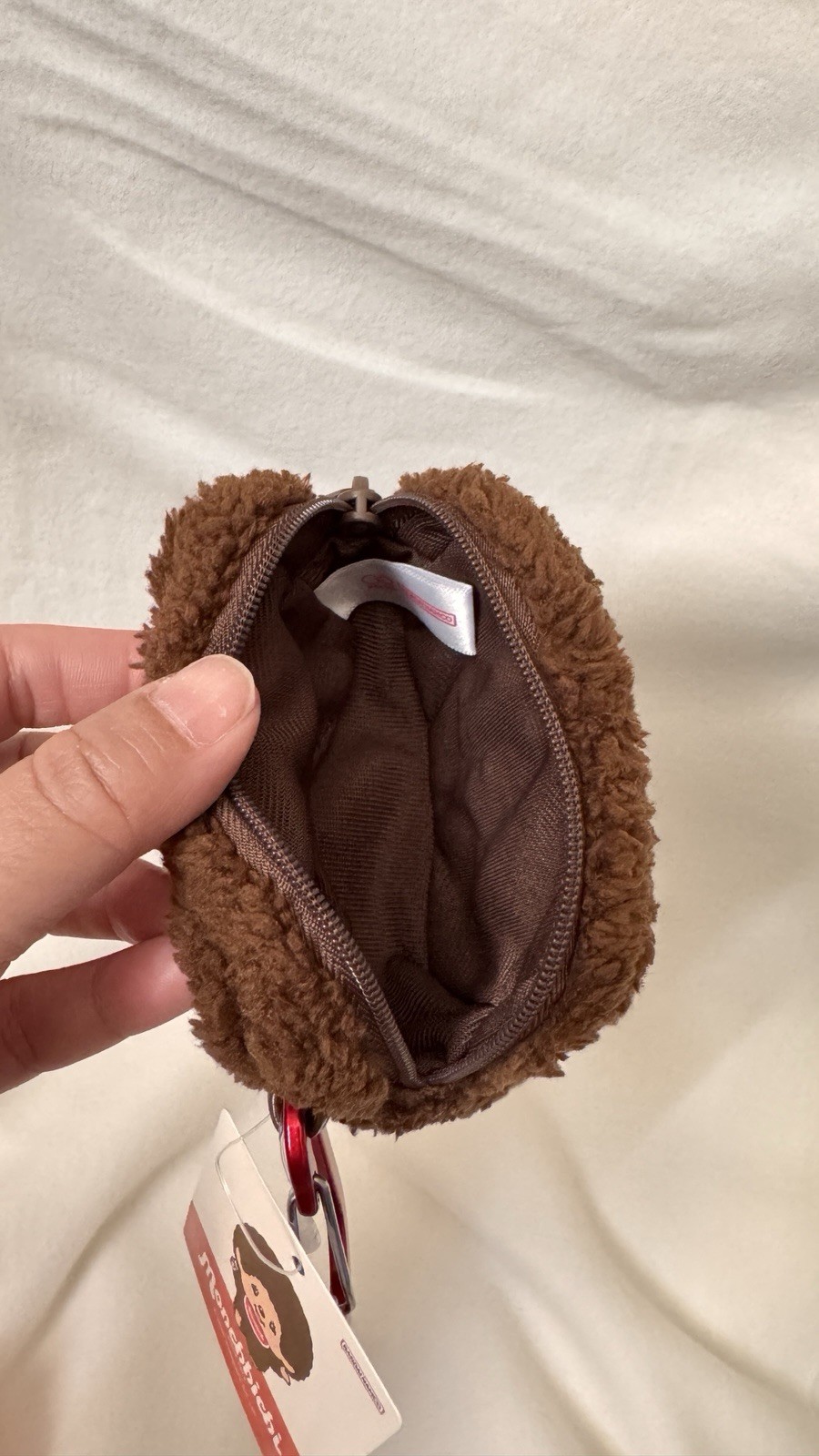 Monchhichi Boy Fluffy Mini Pouch Keychain with Carabiner Japan Import