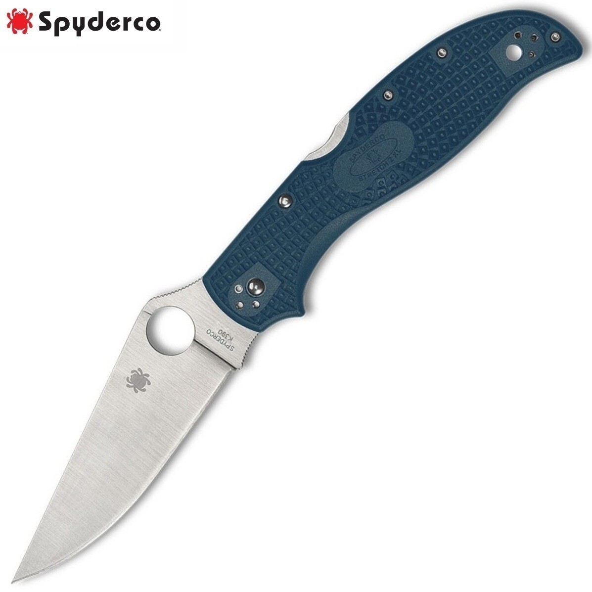 Spyderco Stretch 2 XL K390 Satin Plain Blade Blue FRN Handles C258FPK390 XLARGE