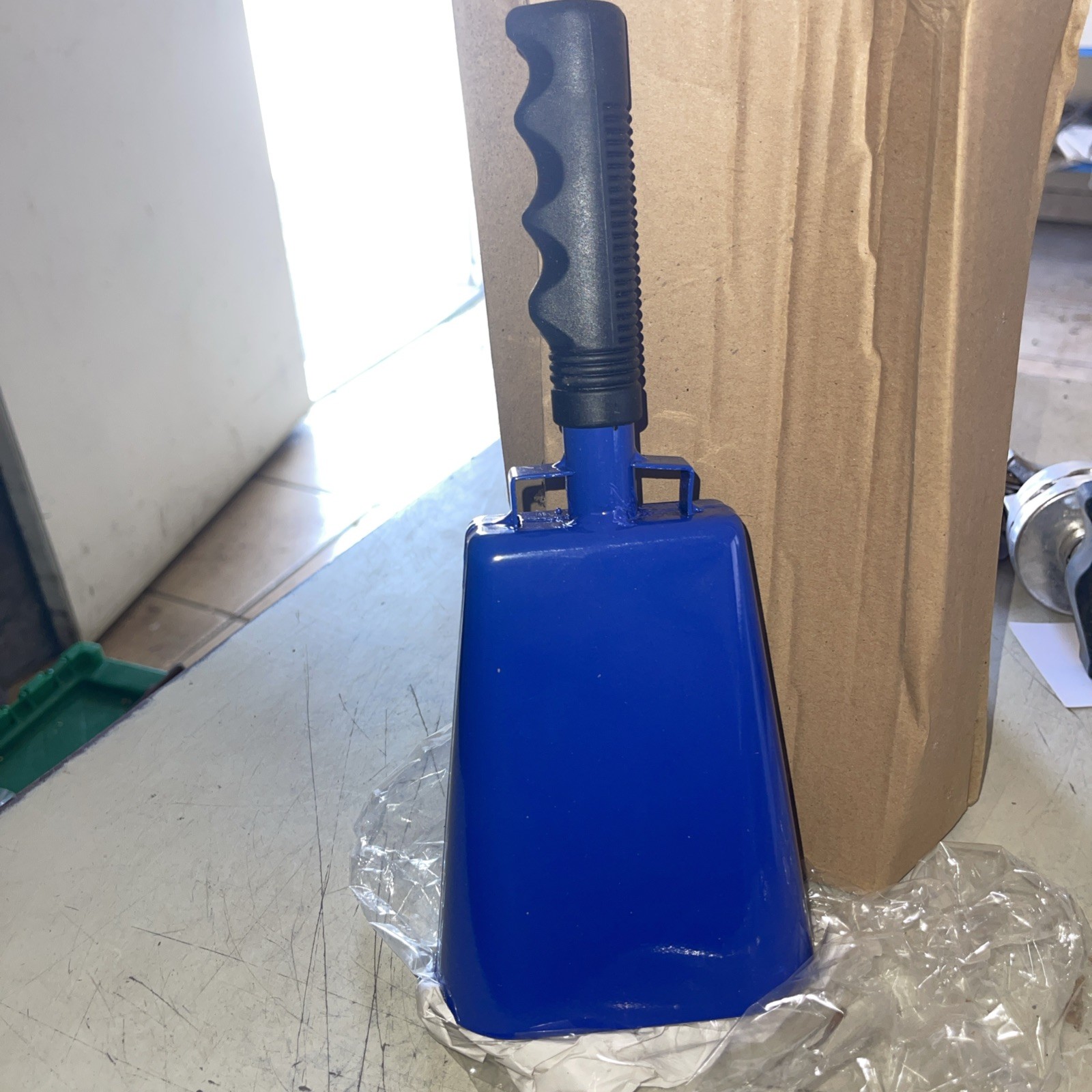 New Large Sporting Event Metal 11″ BLUE Cowbell w/ Rubber Grip Handle Cow Bell