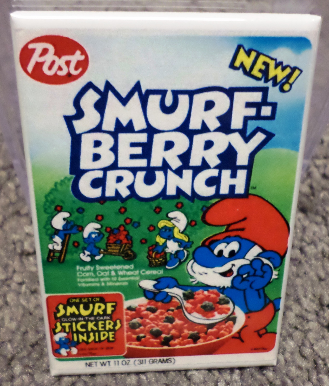 Smurf Berry Crunch Vintage Cereal Box 2″ x 3″ Refrigerator or Locker MAGNET