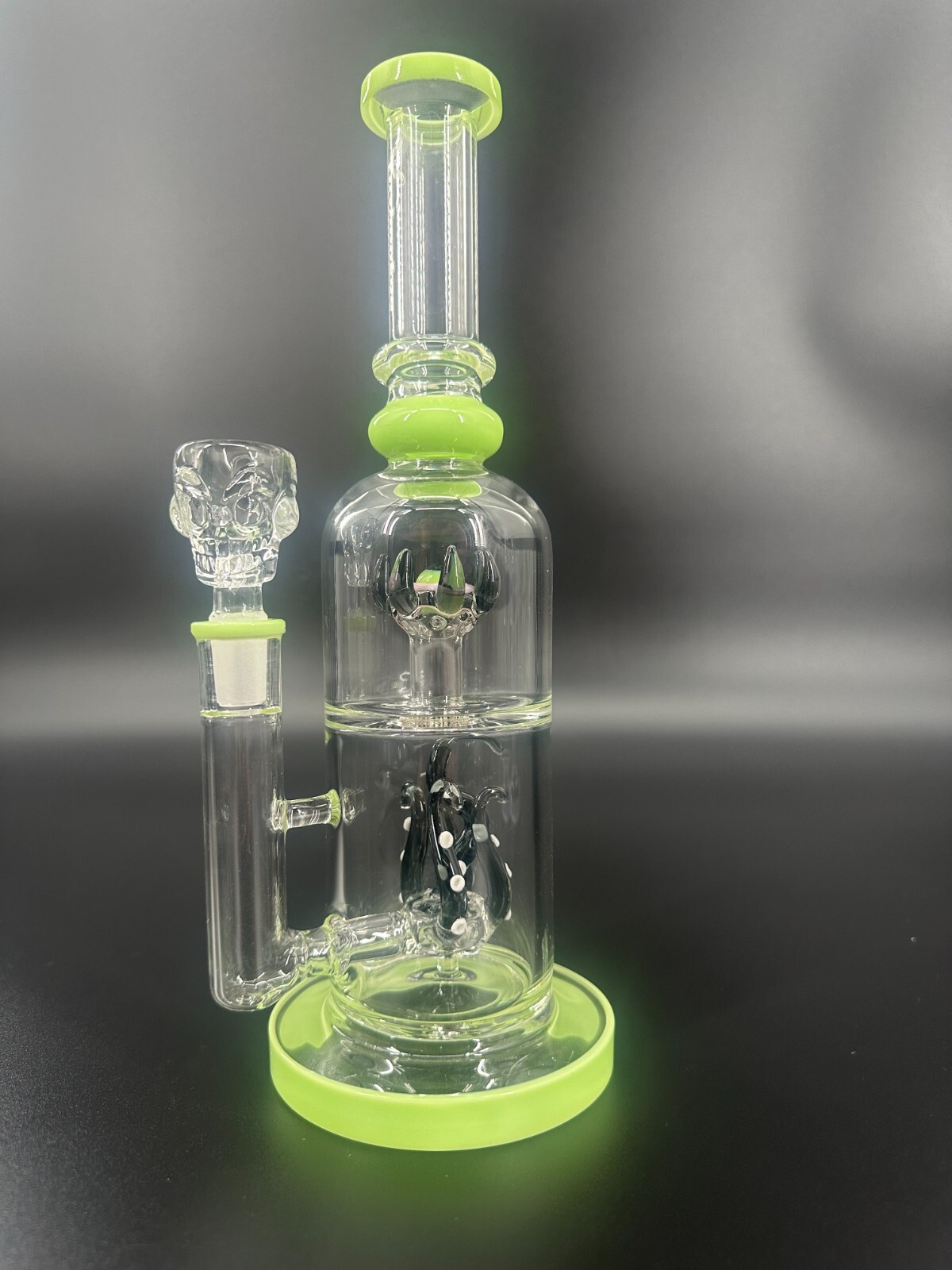 11″ Green & Black Recycler Glass Bong 14mm Bowl Water Pipes Hookah
