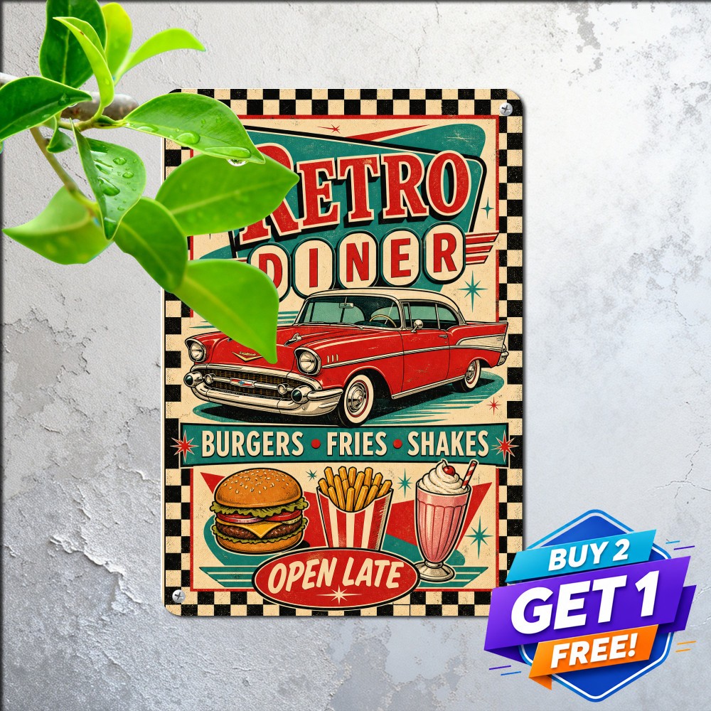 Diner American Style Food Restaurant Vintage Fast Food Kitchen Dining Metal Sign