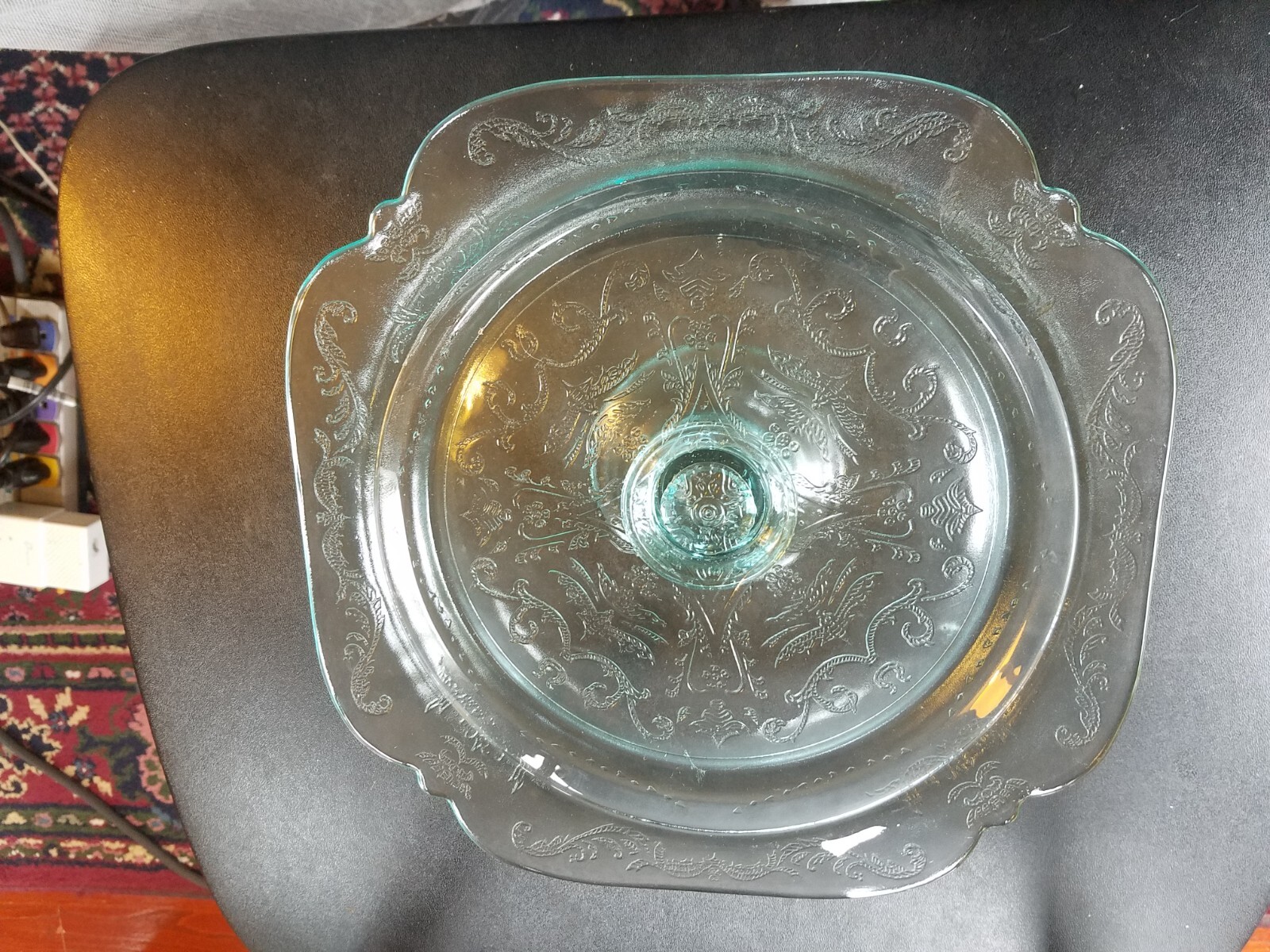 Vintage Clear Green Depression Glass Footed Cake Stand 10-3/8″ X 10-3/8″