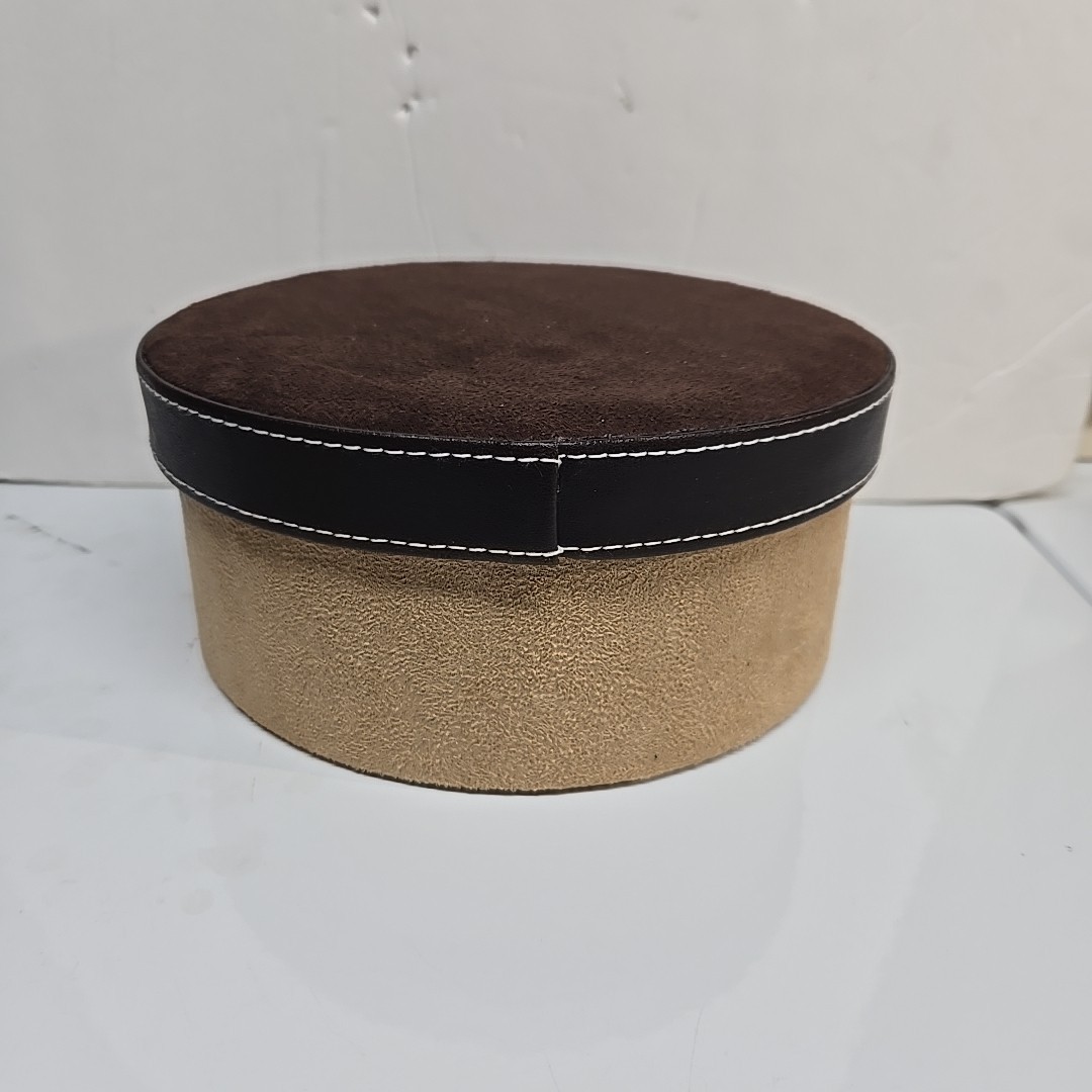 Round Hat Box Style Suede Nesting Boxes – Set of 2 Brown Holiday Gift Set