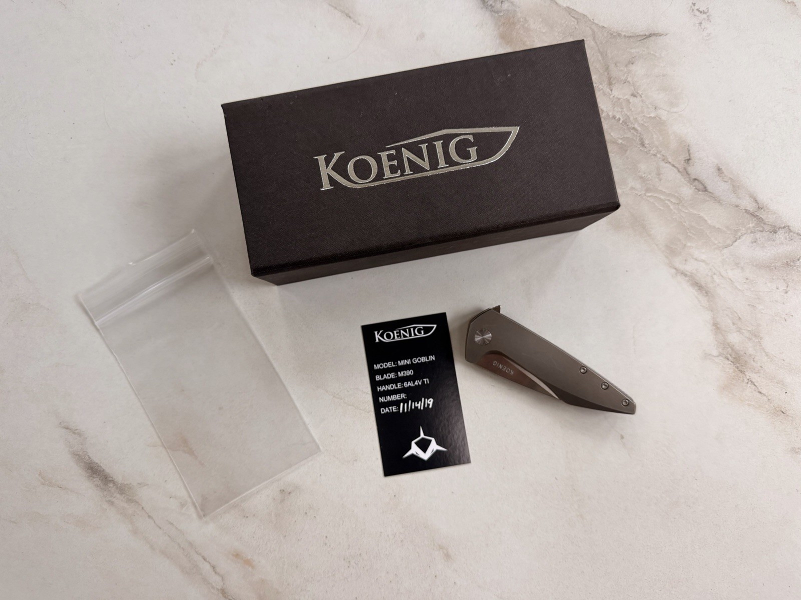 Koenig Mini Goblin, 1st Generation, 2019, Bronze Titanium Scales, M390 Blade