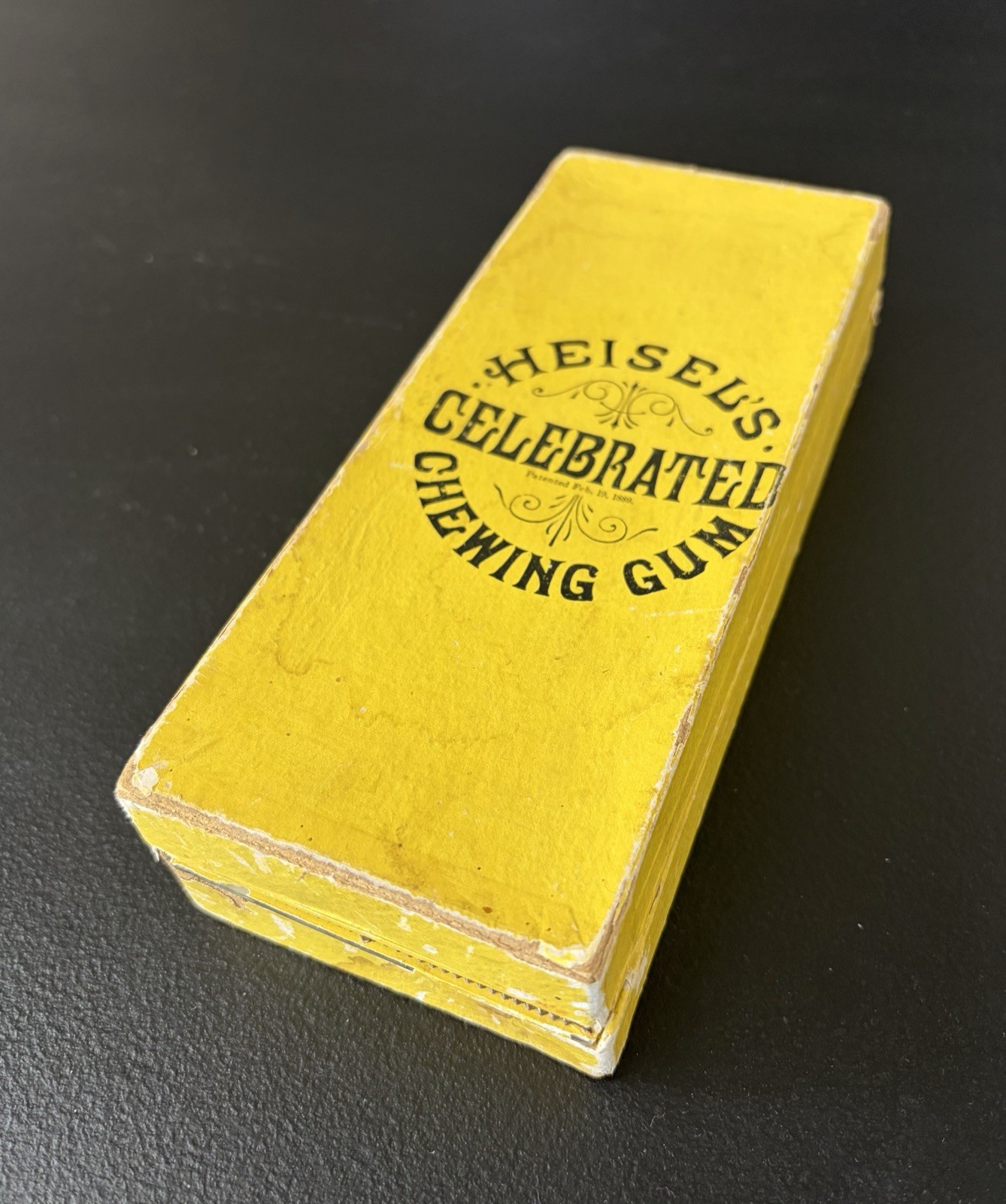 Antique pat 1889 Heisel’s Celebrated Chewing Gum Folding Cardboard Display Box