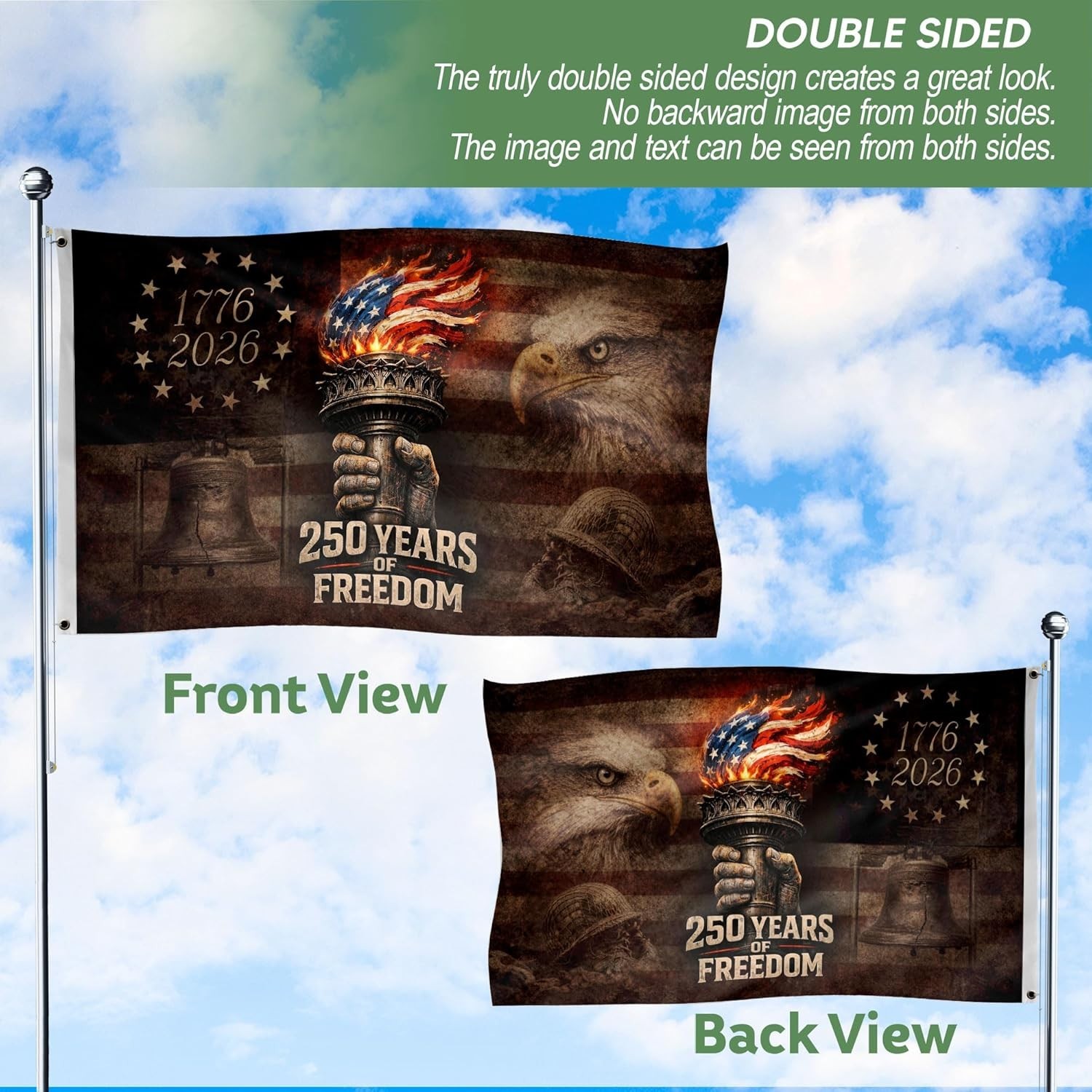Durable Two-Sided 250th Anniversary USA Flag – 60″L x 36″W, Perfect for Gardens
