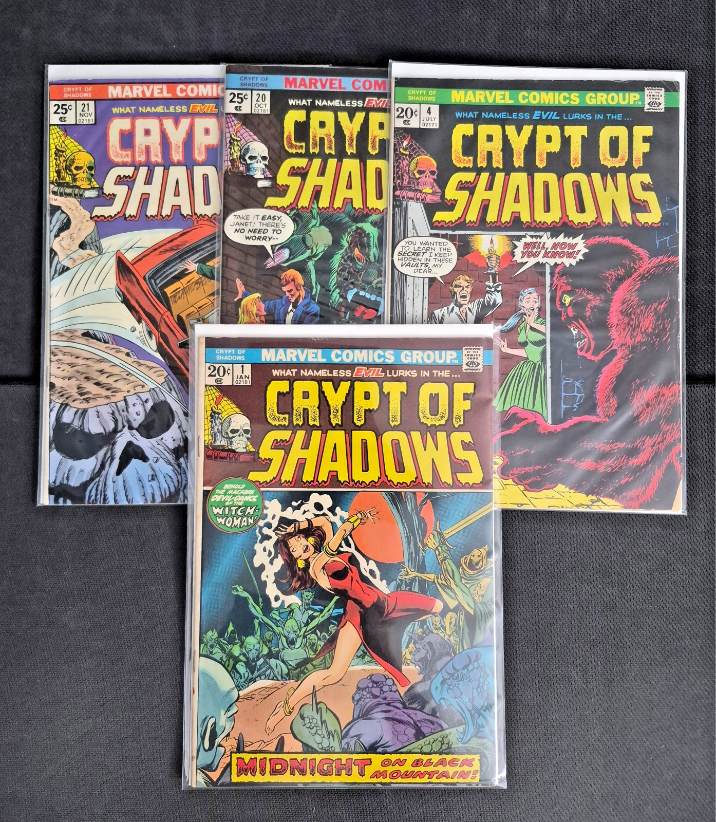 Crypt of Shadows Issues #1 #4 #20 #21 Marvel Bronze Age Horror Comic Lot