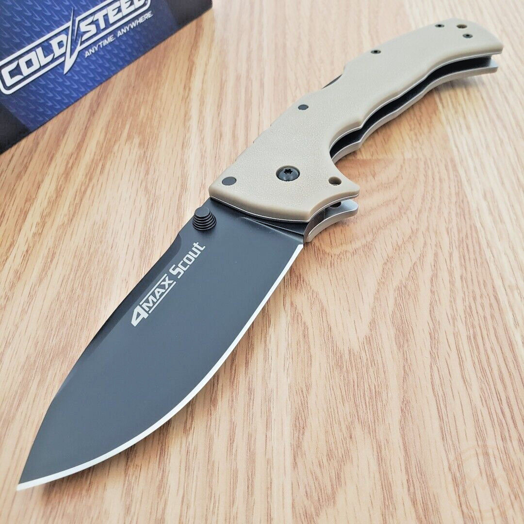 Cold Steel 4 Max Scout Folding Knife 4″ AUS10A Steel Blade Tan Griv-Ex Handle