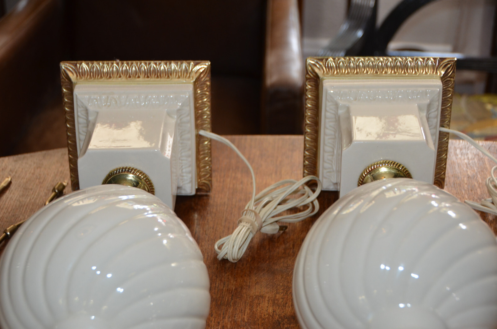 Pair Neo-Classical Porcelain Spelter Chandelier Urn Table Lamps No Shades