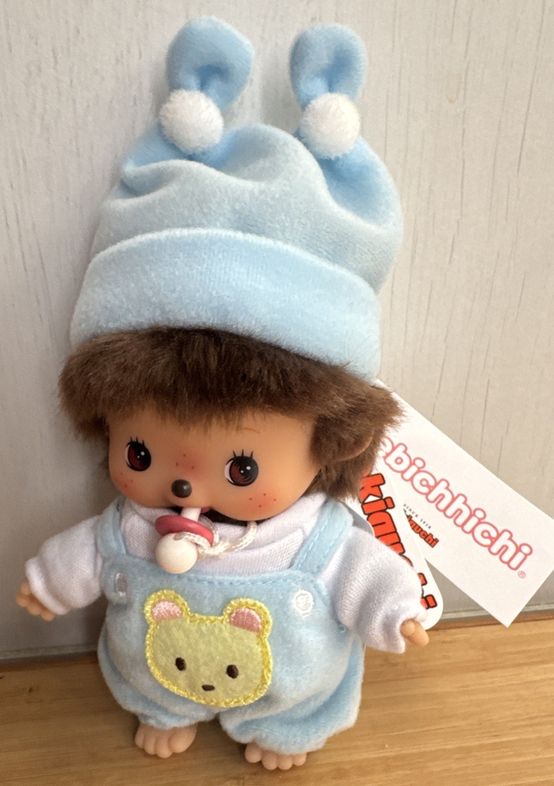 Monchhichi Revival Bebichhichi Dress Boy BEAR Plush Doll By Sekiguchi Japan New