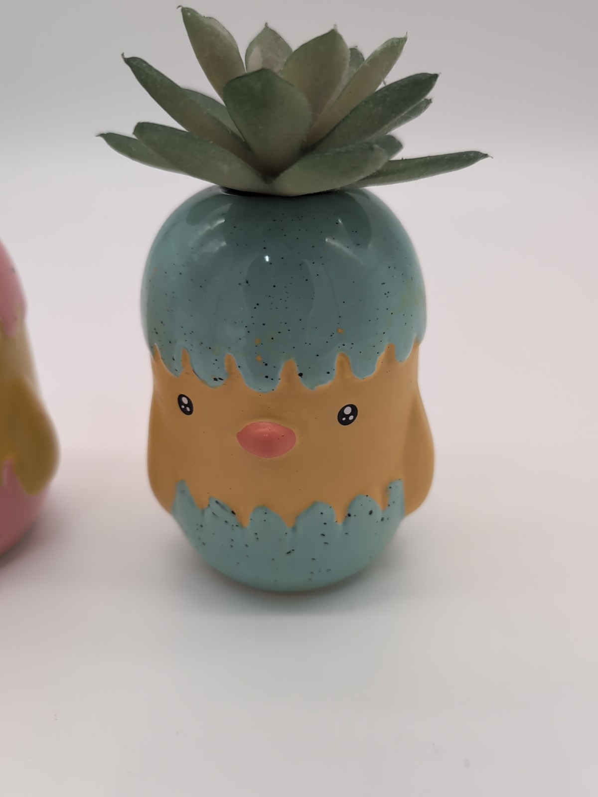 Planters – Small Chick Egg planter with faux succulent/flowers included