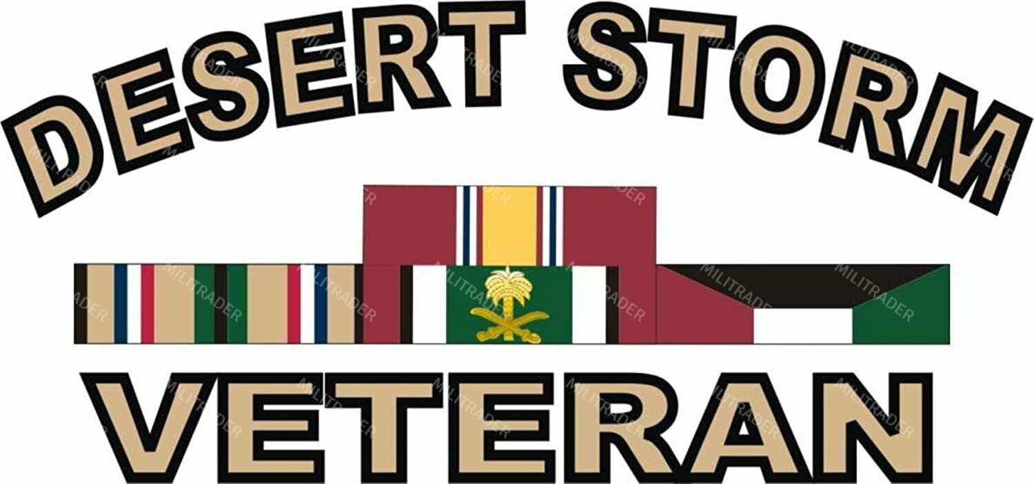 Desert Storm Veteran with Ribbons 5″ Decal (Rectangle)