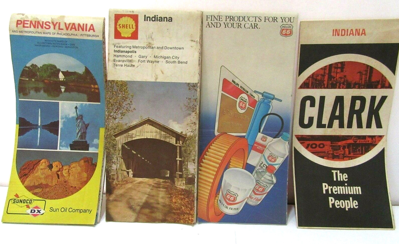 Vintage Phillips 66 Shell Clark DX Sunoco Gas Station Road Maps QTY of 4 GL-20