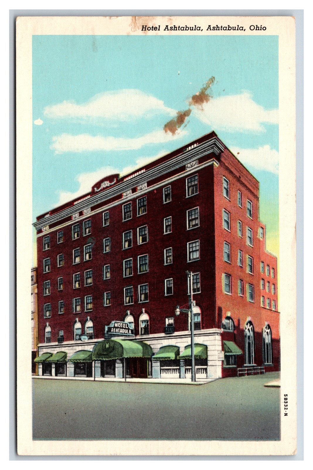 Hotel Ashtabula Ashtabula Ohio OH Linen Postcard R16