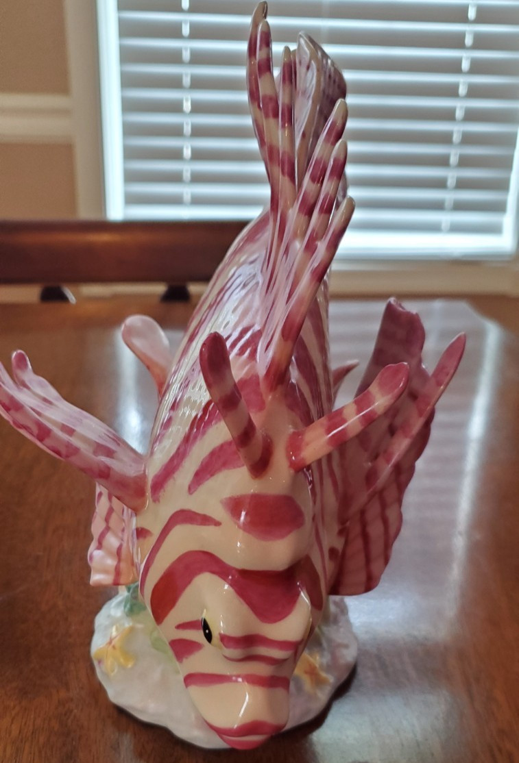 Lenox Pink White Lion Fish Figurine 9.5″