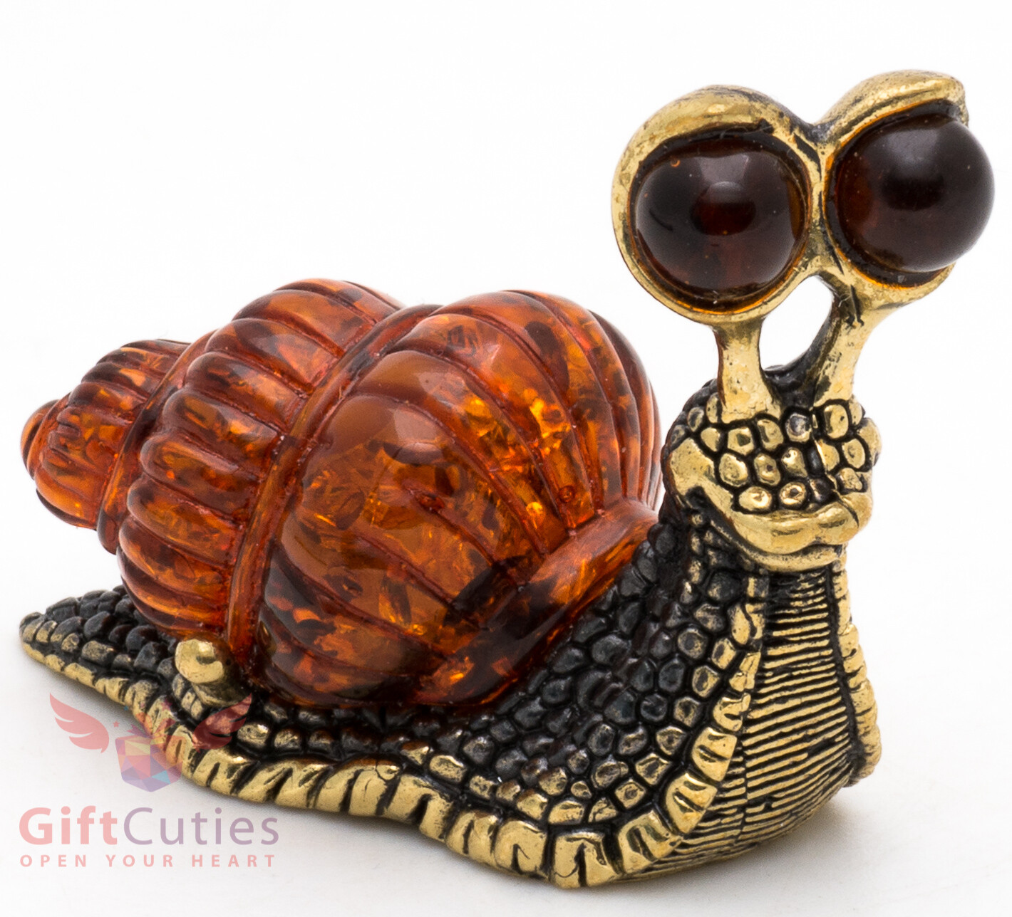 Brass Amber Figurine of a Snail IronWork