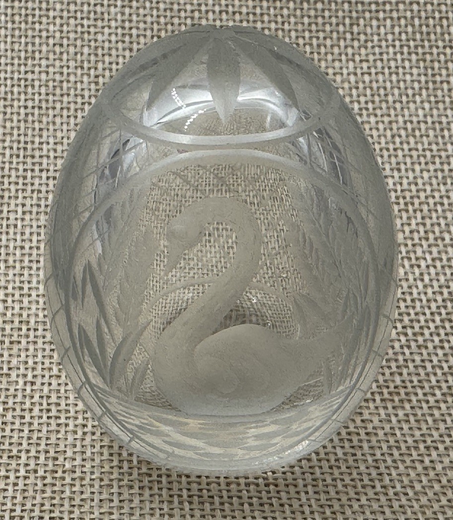 Vintage Cut Crystal FABERGE EGG W/ ETCHED SWAN DESIGN Signed And Numbered #0888