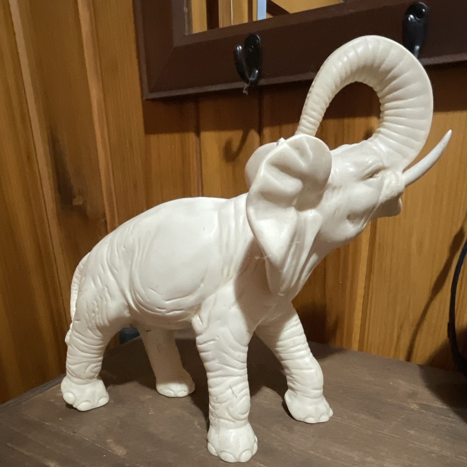 Elephant Figurine Raised Trunk Up White Beige/Tan Decorative Animal Figure